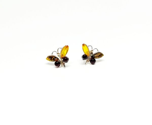 zilveren veelkleuring amber oorbellen vlinder oorbellen